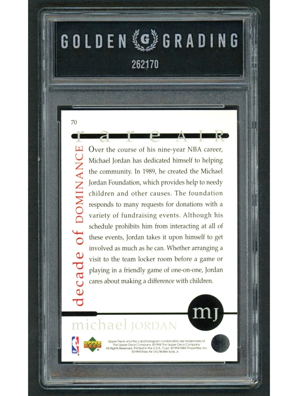 1994 Upper Deck MJ Rare Air #70 Michael Jordan Bulls HOF Graded Mint 9